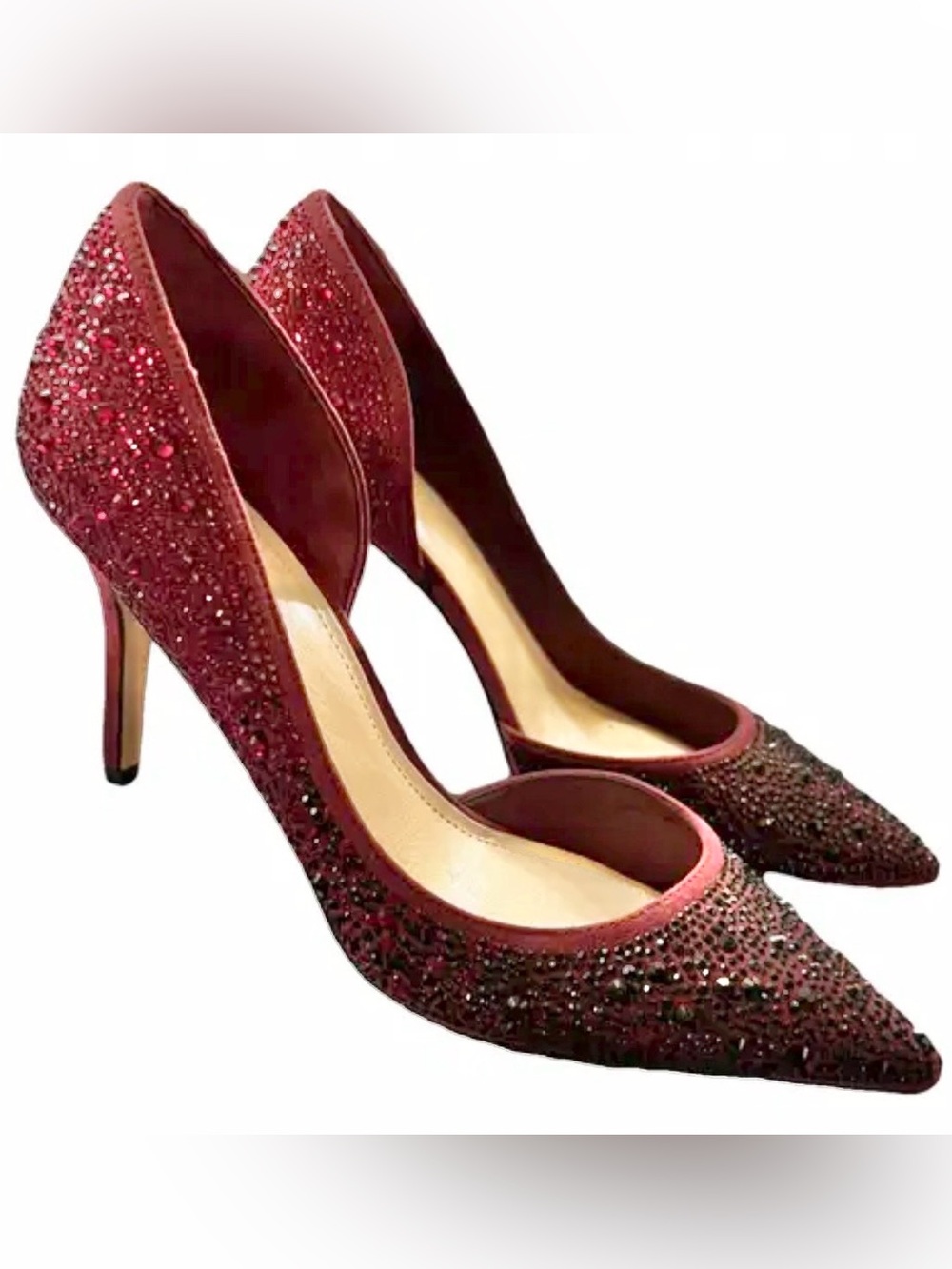 White House Black Market Ella Grenadine Red Rhinestone d'Orsay WHBM Pumps Size 9